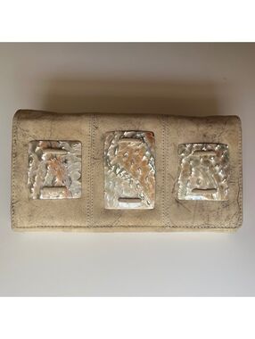 Flora Bella Woven Suede Leather Clutch Bag Tortoise Shell Accent Plates OS